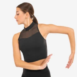 Crop Top Voor Moderne Dans Dames Opstaande Kraag Zwart