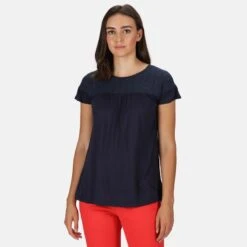 Regatta Dames/dames Abitha Broderie Anglaise Tshirt (Marine) -Belly Verkoopwinkel damesdames abitha broderie anglaise tshirt marine 3