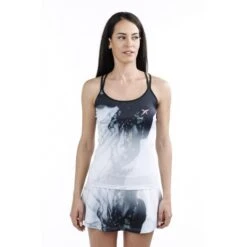 Drop Shot Dafra Dames Mouwloos Padel T-shirt 2023 Zwart-wit Print