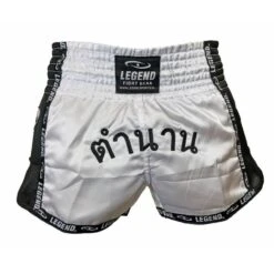 Kickboks Broekje Thai Kids/Volwassenen Zwart-Wit Satijn -Belly Verkoopwinkel kickboks broekje thai kidsvolwassenen zwart wit satijn 2